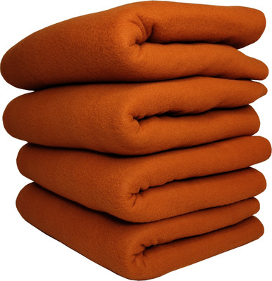 HOMIEE Solid Double Fleece Blanket for  Heavy Winter(Polyester, 4 Orange)
