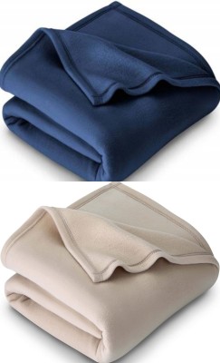 n g products Solid Single Fleece Blanket for  Mild Winter(Polyester, Blue, Beige)