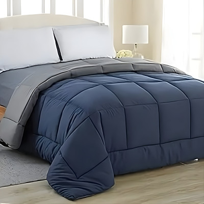 Cashmera Solid Double Comforter for  Mild Winter(Poly Cotton, Grey, Dark Blue)