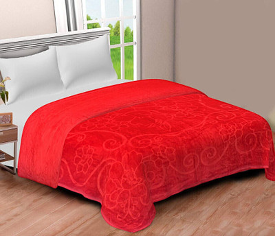 Convalexa Floral Double Mink Blanket for  Mild Winter(Microfiber, Red)