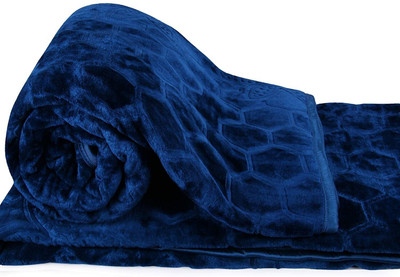 SPENTO Self Design Double Mink Blanket for  Mild Winter(Microfiber, Blue)