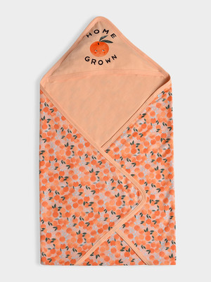 Mi Arcus Printed Crib Hooded Baby Blanket for  AC Room(Cotton, Peach)