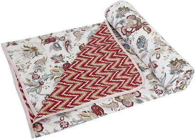 Retreat Printed Single AC Blanket for  AC Room(Cotton, Zigzag Red)