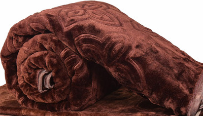 SIMAM Self Design Double Mink Blanket for  Mild Winter(Microfiber, Brown)
