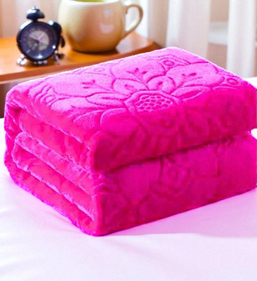 GKM Floral Double Mink Blanket for  Heavy Winter(Polyester, Pink)