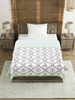 Blocks Of India Printed Single Dohar for  AC Room(Cotton, Green, White)