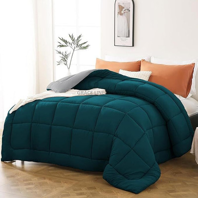 Comfowell Solid Single Comforter for  Heavy Winter(Poly Cotton, Teal&Grey)