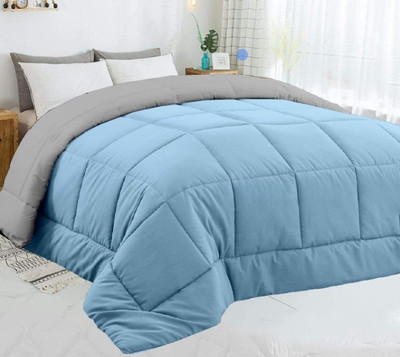 Bhumi Impex Solid Single Comforter for  Mild Winter(Microfiber, Light Grey and Light Blue)