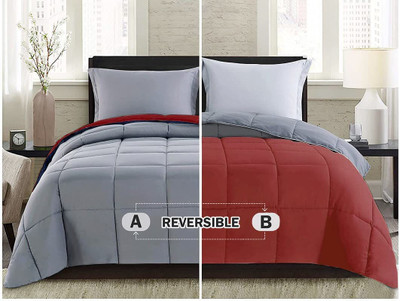 comofowell Solid Double Comforter for  Heavy Winter(Poly Cotton, Maroon & Grey)