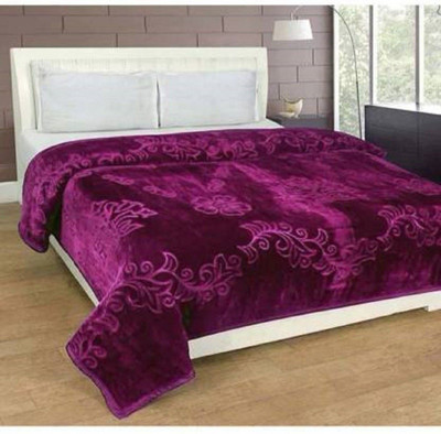 ACZO FEEL Self Design Double Mink Blanket for  Mild Winter(Microfiber, Purple)