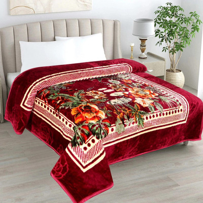 LA VERNE Floral Double Mink Blanket for  Heavy Winter(Woollen Blend, Multi 2)