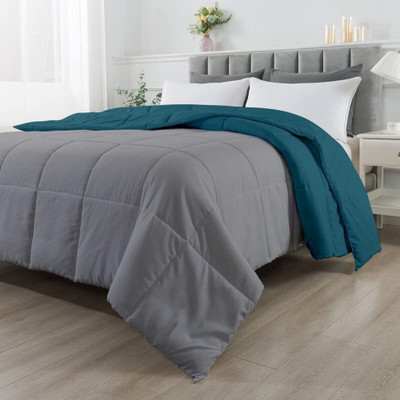 CRAZY WORLD Solid Double Comforter for  Mild Winter(Microfiber, Teal, Grey)