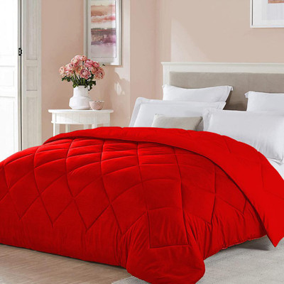 Linenovation Solid Single Comforter for  Mild Winter(Poly Cotton, Red)