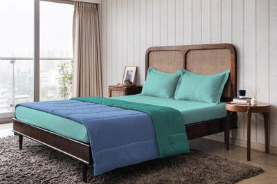 The Happy Pod Solid Double Comforter for  Mild Winter(Microfiber, Blue, Green)