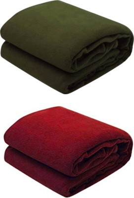n g products Solid Single Fleece Blanket for  Mild Winter(Polyester, Green, Red)