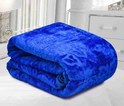 DORISTYLE Self Design Double Mink Blanket for  Heavy Winter(Microfiber, Blue)