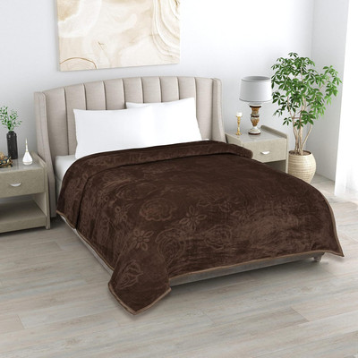Anadhika Self Design Single Mink Blanket for  Heavy Winter(Woollen Blend, Brown)