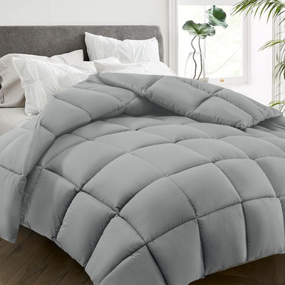 GREENPORT Solid Single Comforter for  Heavy Winter(Microfiber, Light Grey)