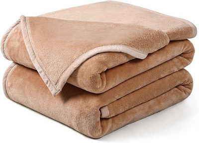 VAS COLLECTIONS Solid Double Mink Blanket for  Heavy Winter(Polyester, Beige)