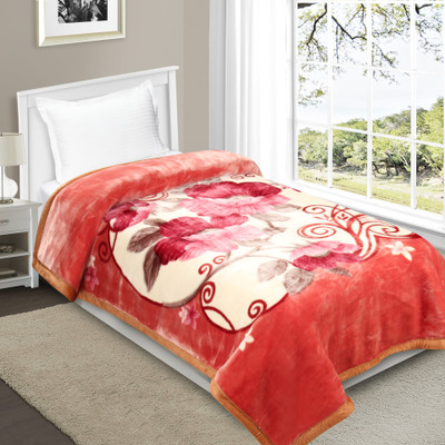 Signature Floral Single Mink Blanket for  Heavy Winter(Polyester, Fuchsia Rose)