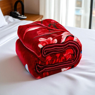 Swikon star Floral Double Mink Blanket for  Heavy Winter(Polyester, Red, White)