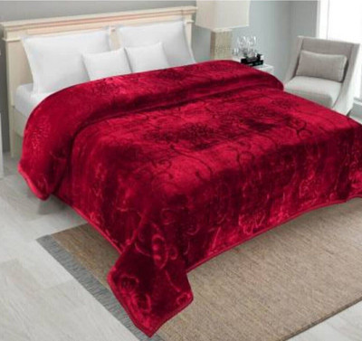 Cozy Floral Double Mink Blanket for  Heavy Winter(Microfiber, Maroon)