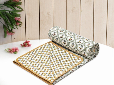 Barbarikk Floral Double Dohar for  AC Room(Cotton, Light Grey White)