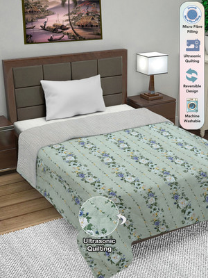 Fabinaliv Floral Single Comforter for  AC Room(Poly Cotton, Light Green)