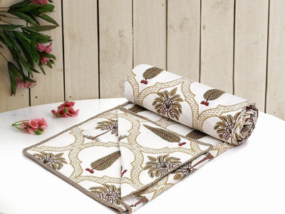Barbarikk Floral Double Dohar for  AC Room(Cotton, Brown White)
