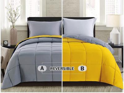 comofowell Solid Single Comforter for  Heavy Winter(Poly Cotton, Yellow & grey)