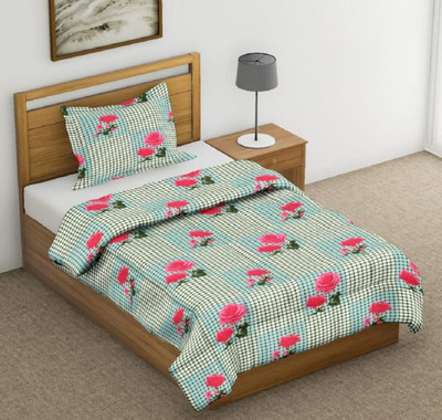 Linenovation Self Design Double Comforter for  Mild Winter(Polyester, Green)
