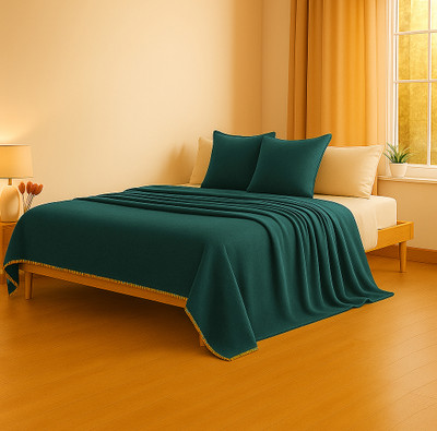 SANMARINO Solid Single AC Blanket for  Mild Winter(Polyester, Green, Flannel Blanket, 270 GSM)