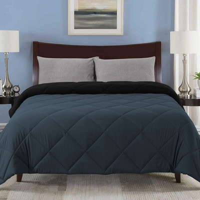 Linenovation Solid Double AC Blanket for  AC Room(Polyester, Black-Dark Blue)
