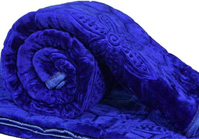 PHF Self Design Single Mink Blanket for  Heavy Winter(Woollen Blend, Navy)
