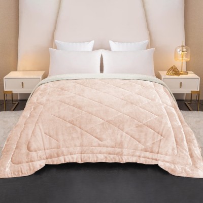 Cloth Fusion Solid Double Sherpa Blanket for  Heavy Winter(Microfiber, Peach&White)