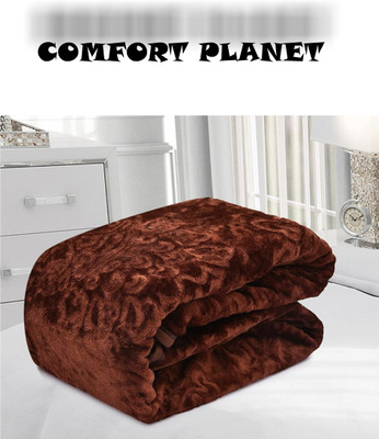 COMFORT PLANET Self Design Double Mink Blanket for  Mild Winter(Woollen Blend, Brown)