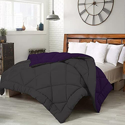 YUKU Solid Single Comforter for  Heavy Winter(Poly Cotton, Purple & Grey)