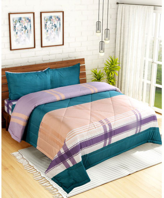 Floating Dreams Printed King Comforter for  AC Room(Cotton, Peach+Blue)