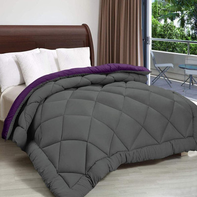 Sai Store Solid King Quilt for  Heavy Winter(Poly Cotton, Purple & Grey)