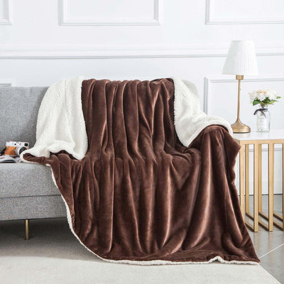 LA VERNE Solid Double Sherpa Blanket for  Heavy Winter(Woollen Blend, Brown)