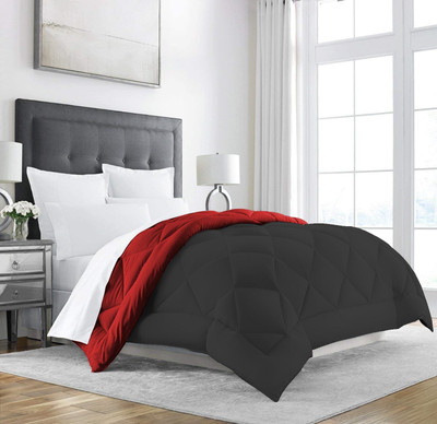 Jaipurlinen Solid Double Comforter for  Heavy Winter(Polyester, Red : Black)