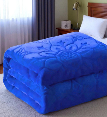 Swikon star Floral Double Mink Blanket for  Heavy Winter(Polyester, Blue)