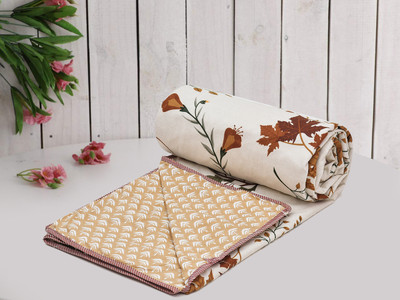RUSTIC LINEN Geometric Single Dohar for  AC Room(Microfiber, Cream, Brown)