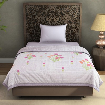 SPACES Floral Single Fleece Blanket for  AC Room(Polyester, LIGHT VIOLET)