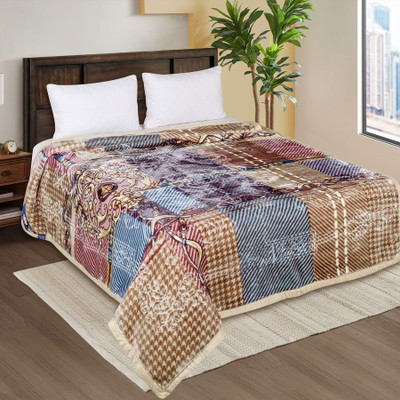 Signature Printed Double Mink Blanket for  Heavy Winter(Polyester, LIGHT GREY AND BROWN)