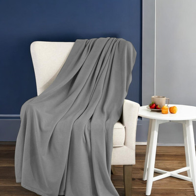 The Home Talk Solid Single Fleece Blanket for  AC Room(Polyester, Grey)