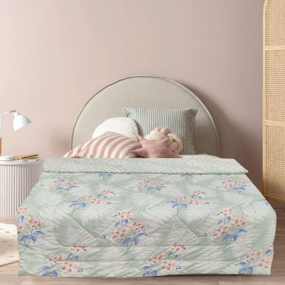 TexKing Printed Single Comforter for  AC Room(Cotton, Light Green, Reversible Single Bed AC Comforter-Vacuum Packed)