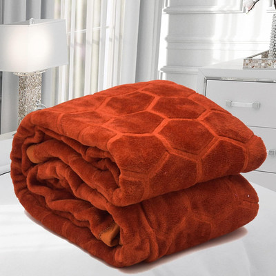 Anadhika Self Design Double Mink Blanket for  Mild Winter(Woollen Blend, Orange)