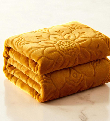 GKM Self Design Double Mink Blanket for  Mild Winter(Microfiber, Gold)