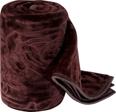 IWS Self Design Double Mink Blanket for  Mild Winter(Woollen Blend, Brown)